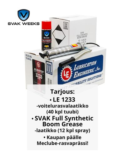 40 kpl LE 1233 400 g + 12 kpl SVAK Full Synthetic Boom Grease 400 ml + Meclube-rasvaprässi - 1233