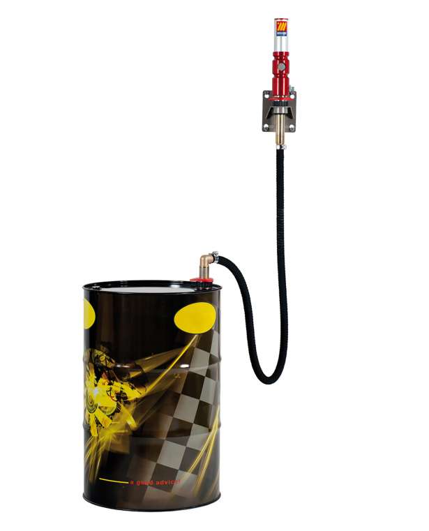Paineilmatoiminen öljynsiirtoyksikkö seinäkiinnitteisellä pumpulla 180 - 220 L astialle pumppaussuhde 3 : 1 30L/min