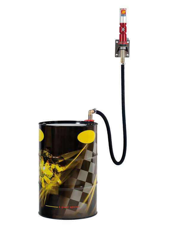 Paineilmatoiminen öljynsiirtoyksikkö seinäkiinnitteisellä pumpulla 180 - 220 l astialle pumppaussuhde 5 : 1 28L/min