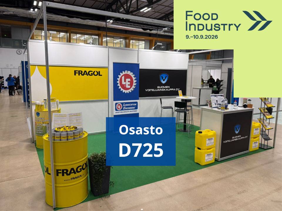 Kuva Suomen Voiteluainekaupan osastosta Food Industry -messuilla, osasto D725